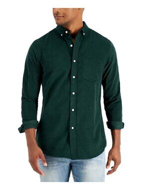 Club Room Men Regular-Fit Stretch Corduroy Shirt Dark Green Size XXL COTTON $55